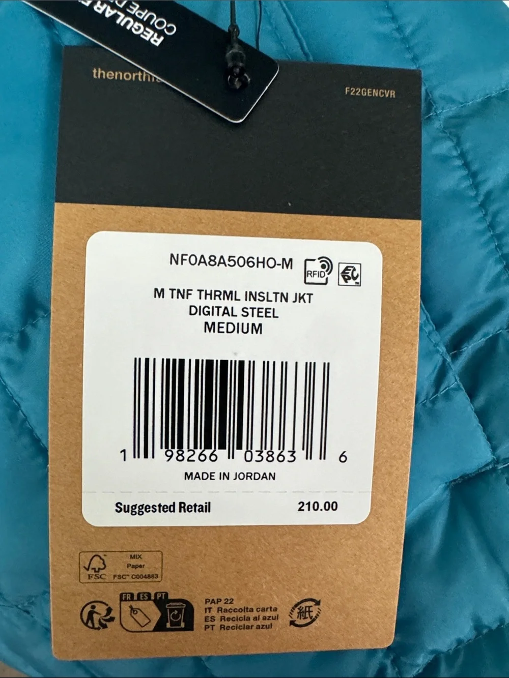 The North Face Mens Thermal Insulated Jacket Digital Steel Blue Travel .